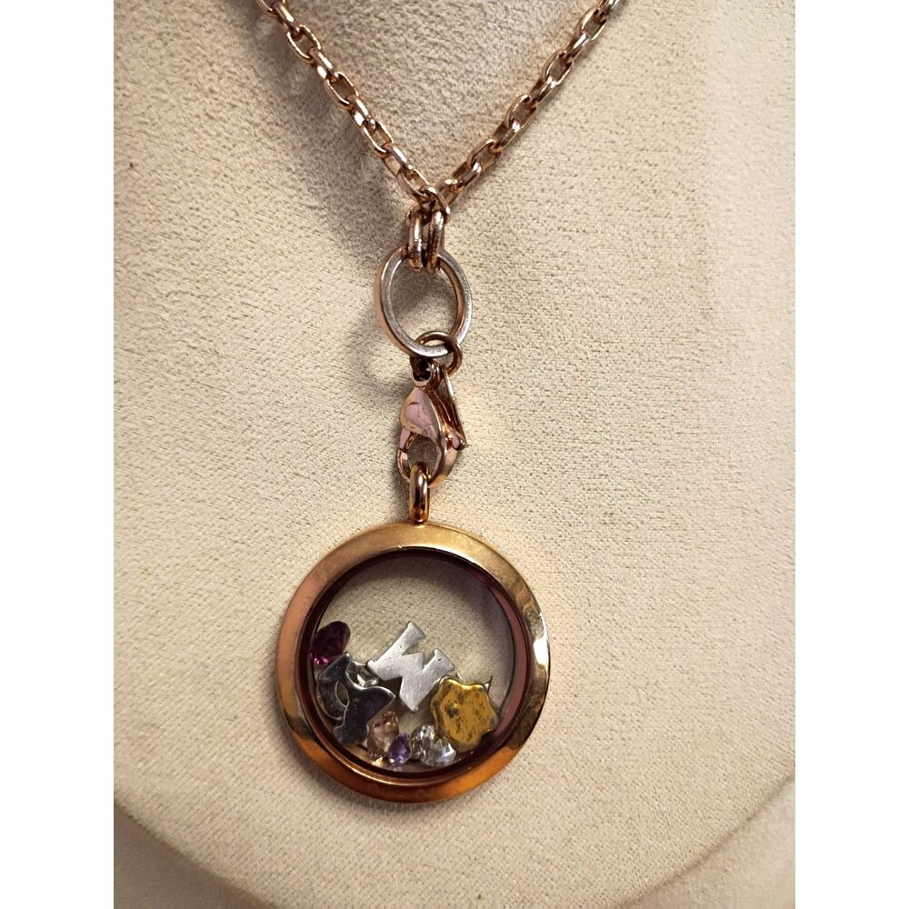 Oragami Owl Charm Locket Necklace Rose Gold Tone including 3 Crystals & 5 Charms - Picture 5 of 7